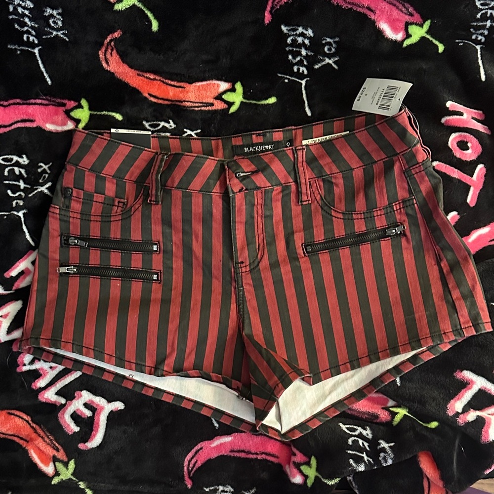 Blackheart High Waist Red and Black Striped Shorts